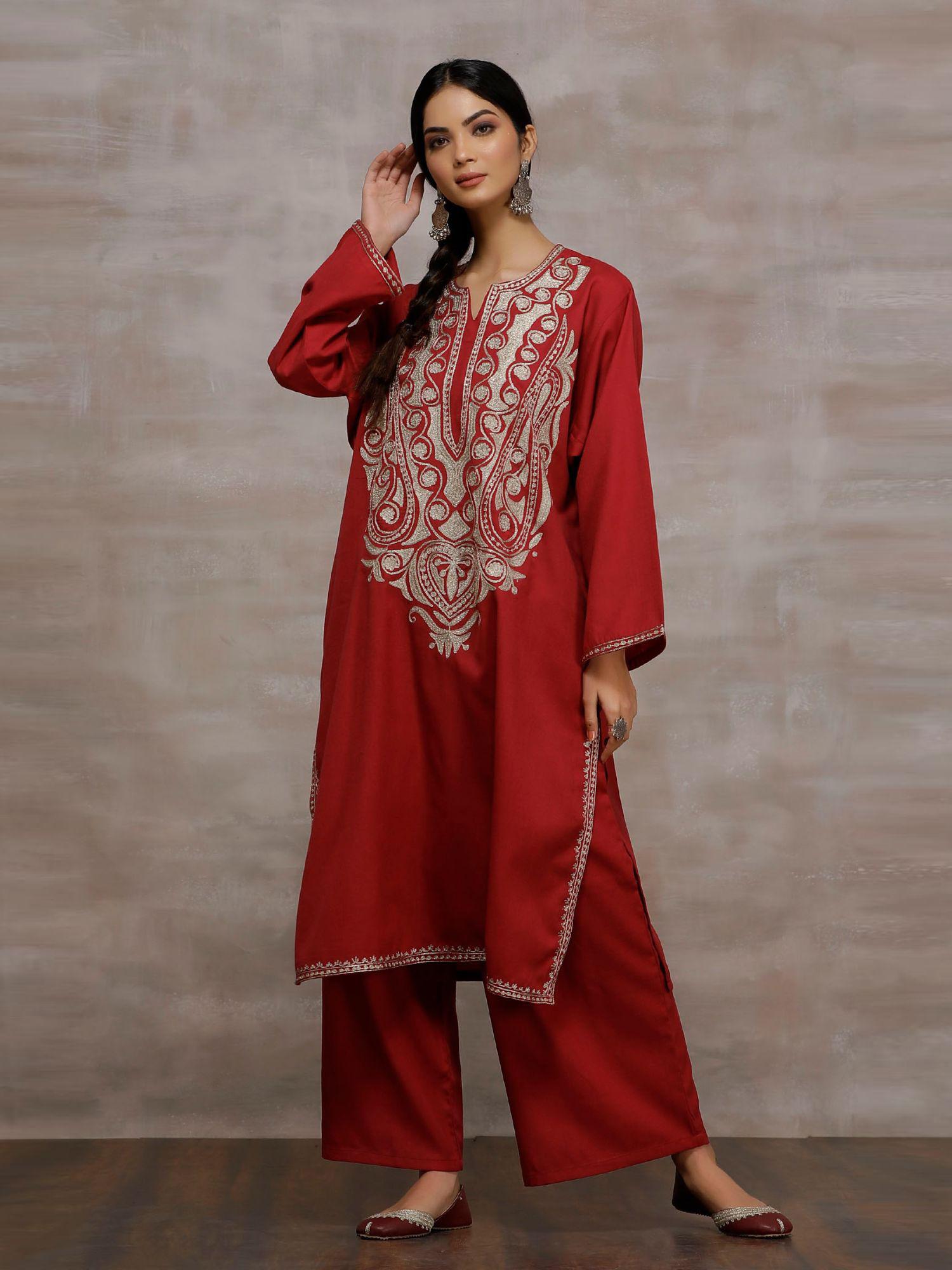 pink embroidered kurta