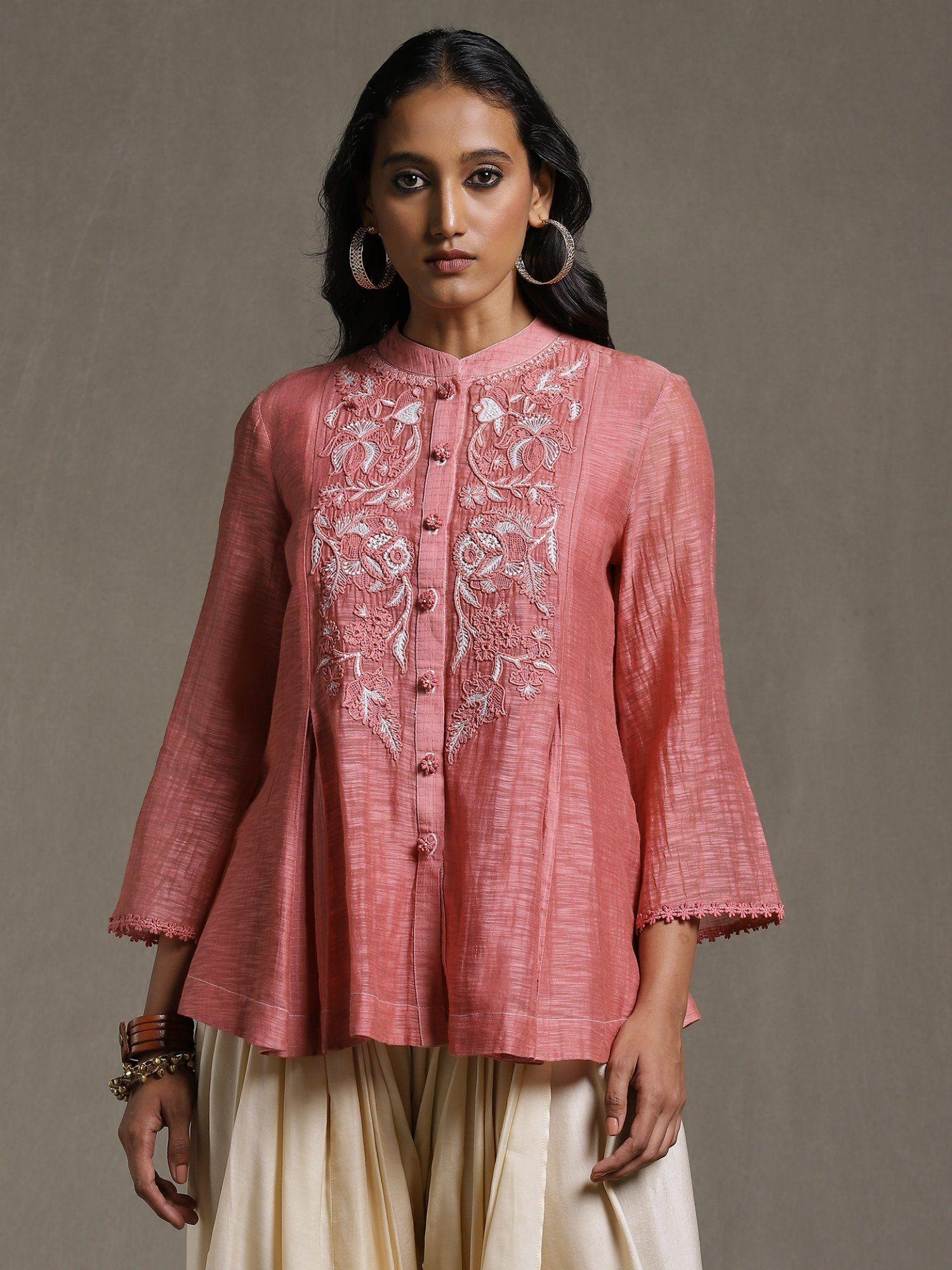 pink embroidered kurti