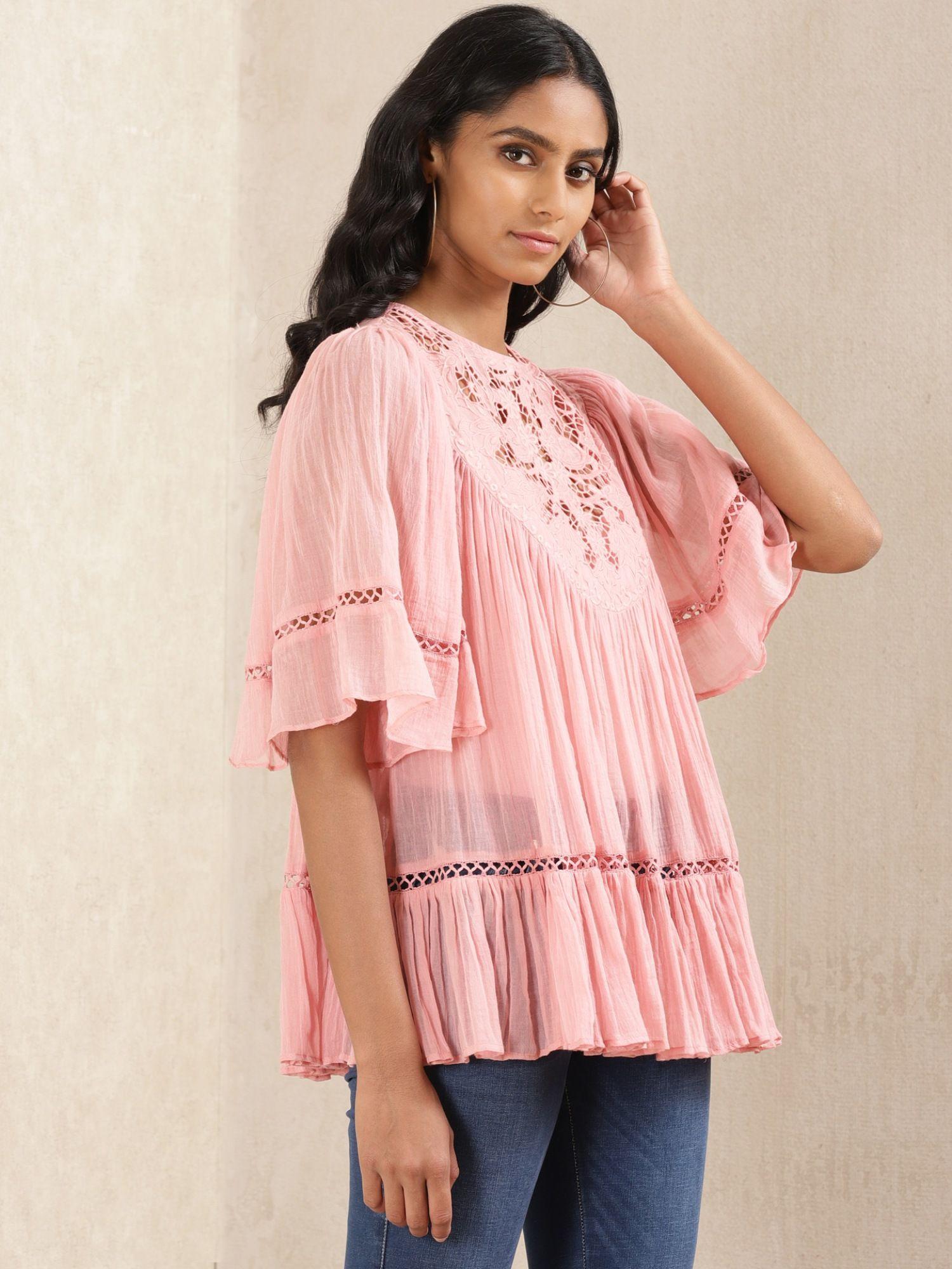 pink embroidered kurti