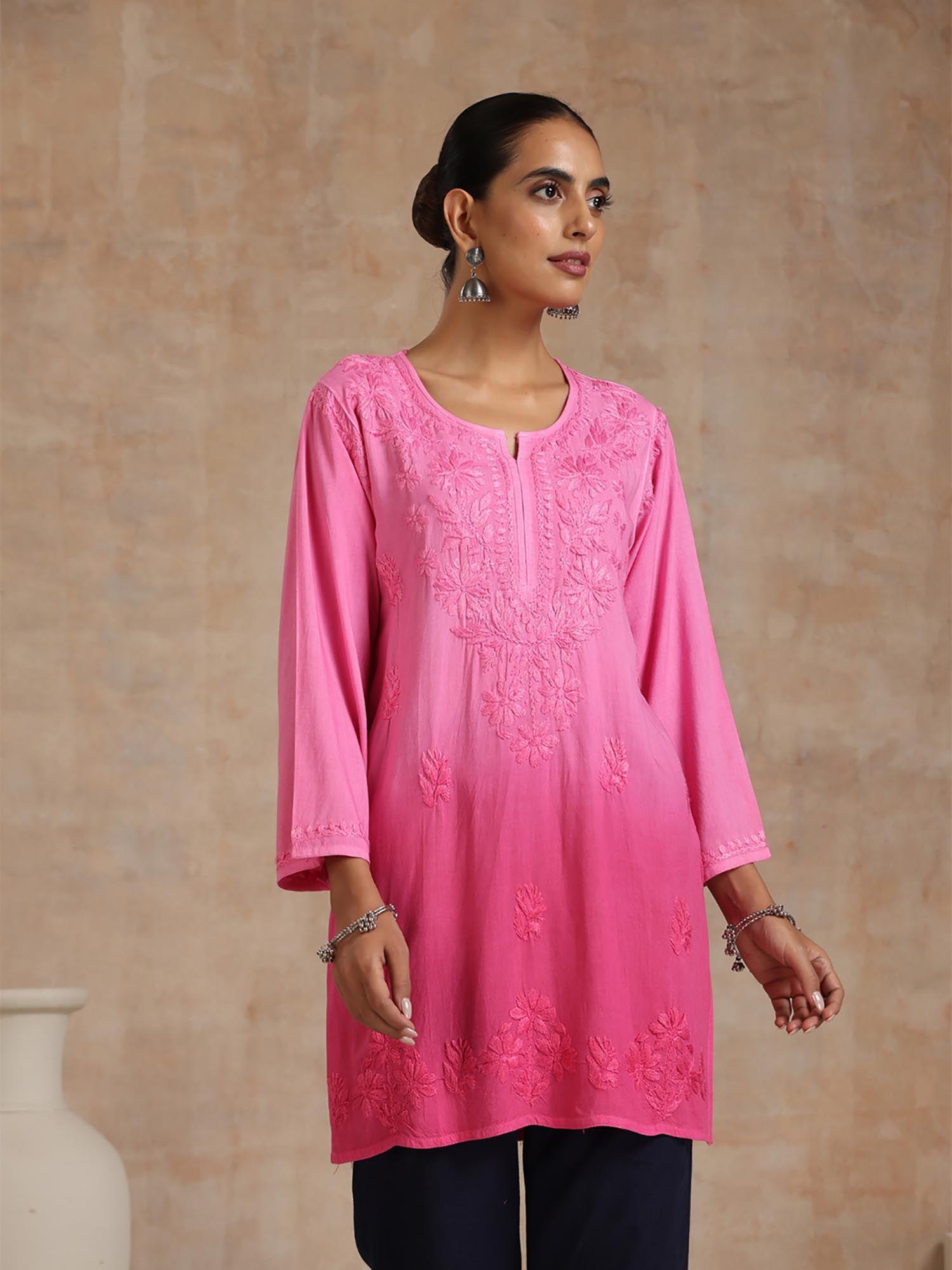 pink embroidered kurti