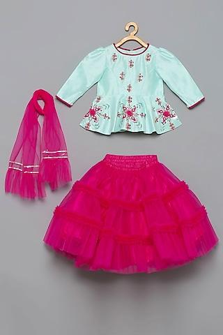 pink embroidered lehenga set for girls