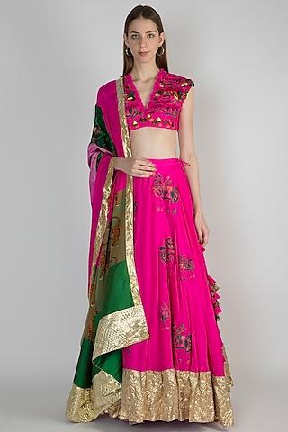 pink embroidered lehenga set