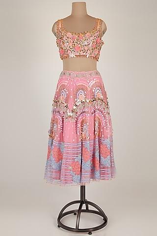 pink embroidered lehenga with blouse