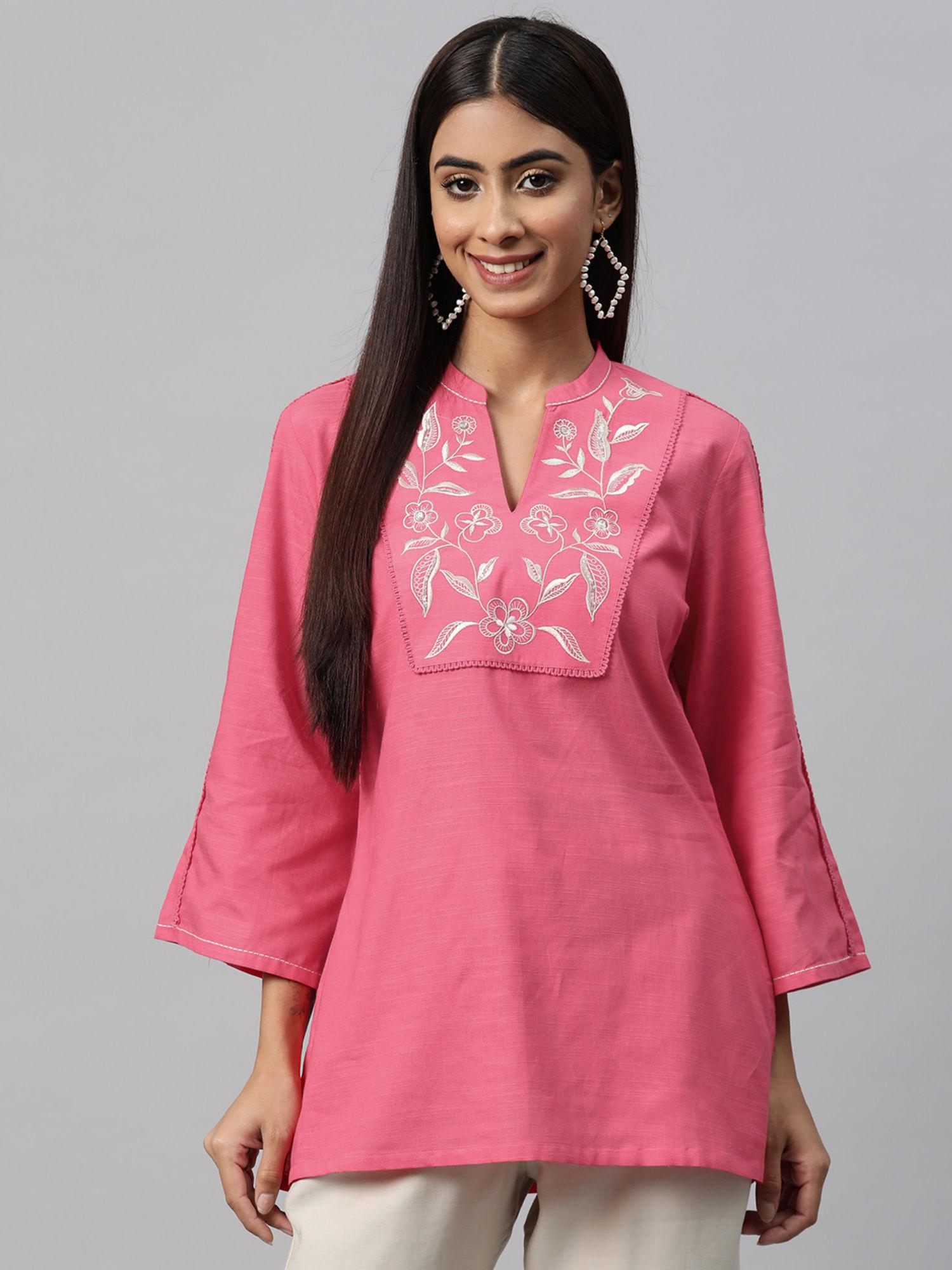 pink embroidered longline tunic