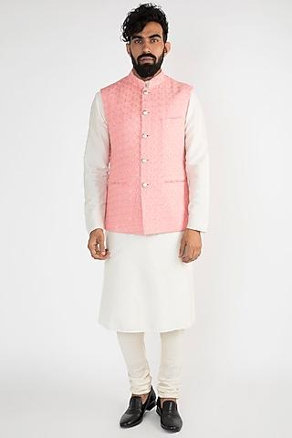 pink embroidered nehru jacket