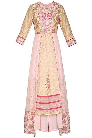 pink embroidered printed kurta set