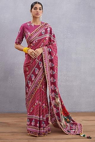 pink embroidered saree