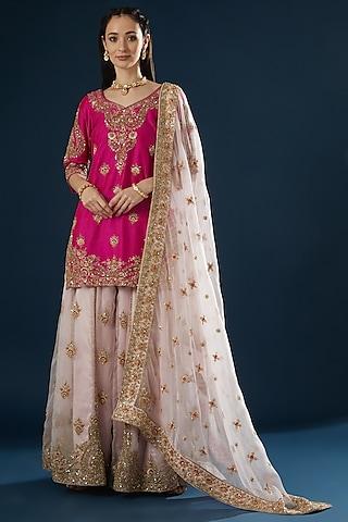 pink embroidered sharara set