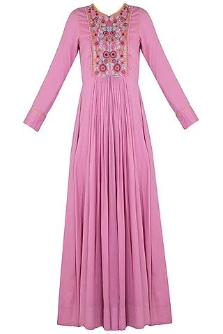 pink embroidered silhouette dress