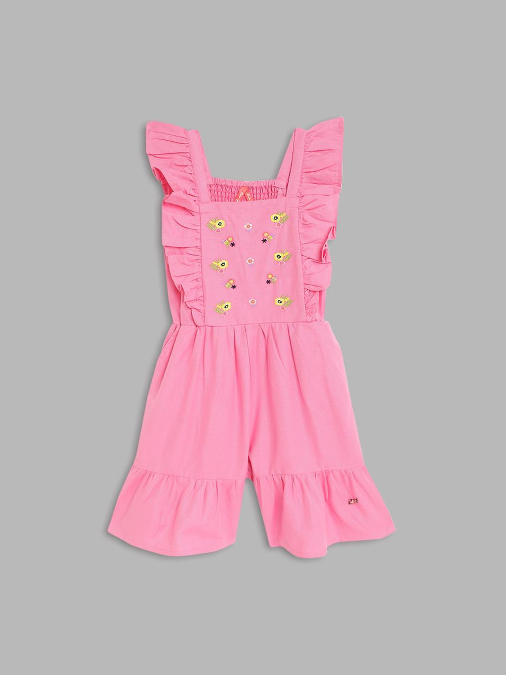 pink embroidered square neck playsuit