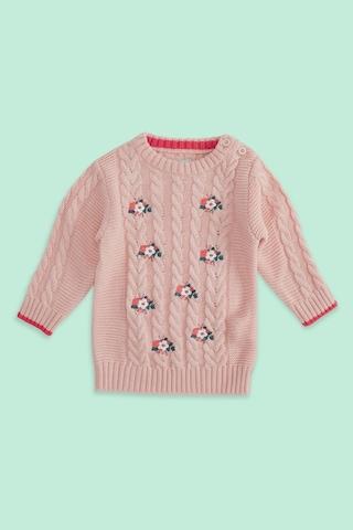pink embroidered winter wear full sleeves crew neck baby regular fit sweater