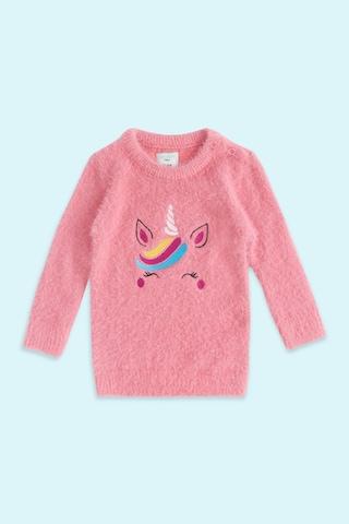 pink embroidered winter wear full sleeves round neck baby regular fit sweater