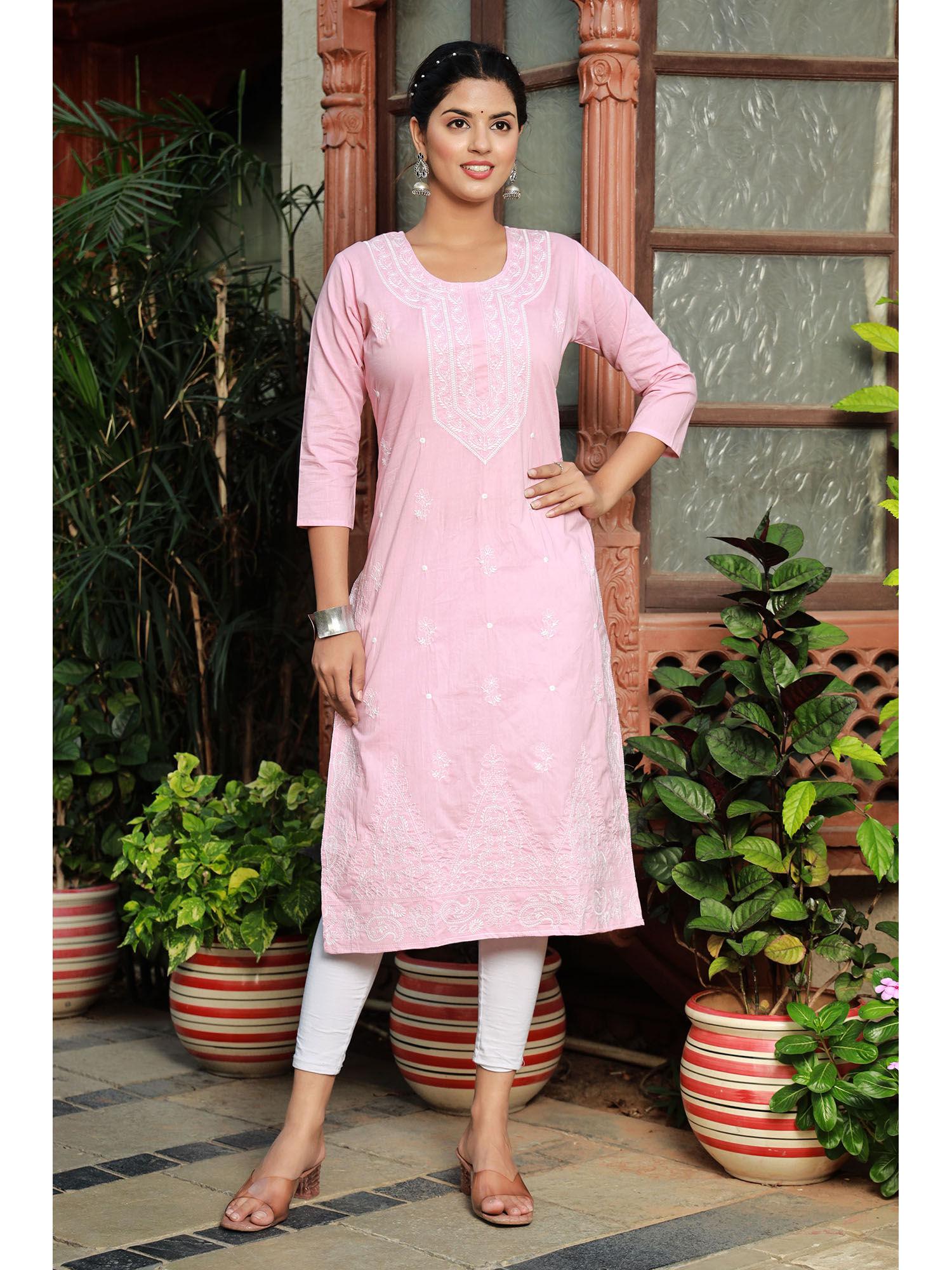 pink ethnic embroidered kurta