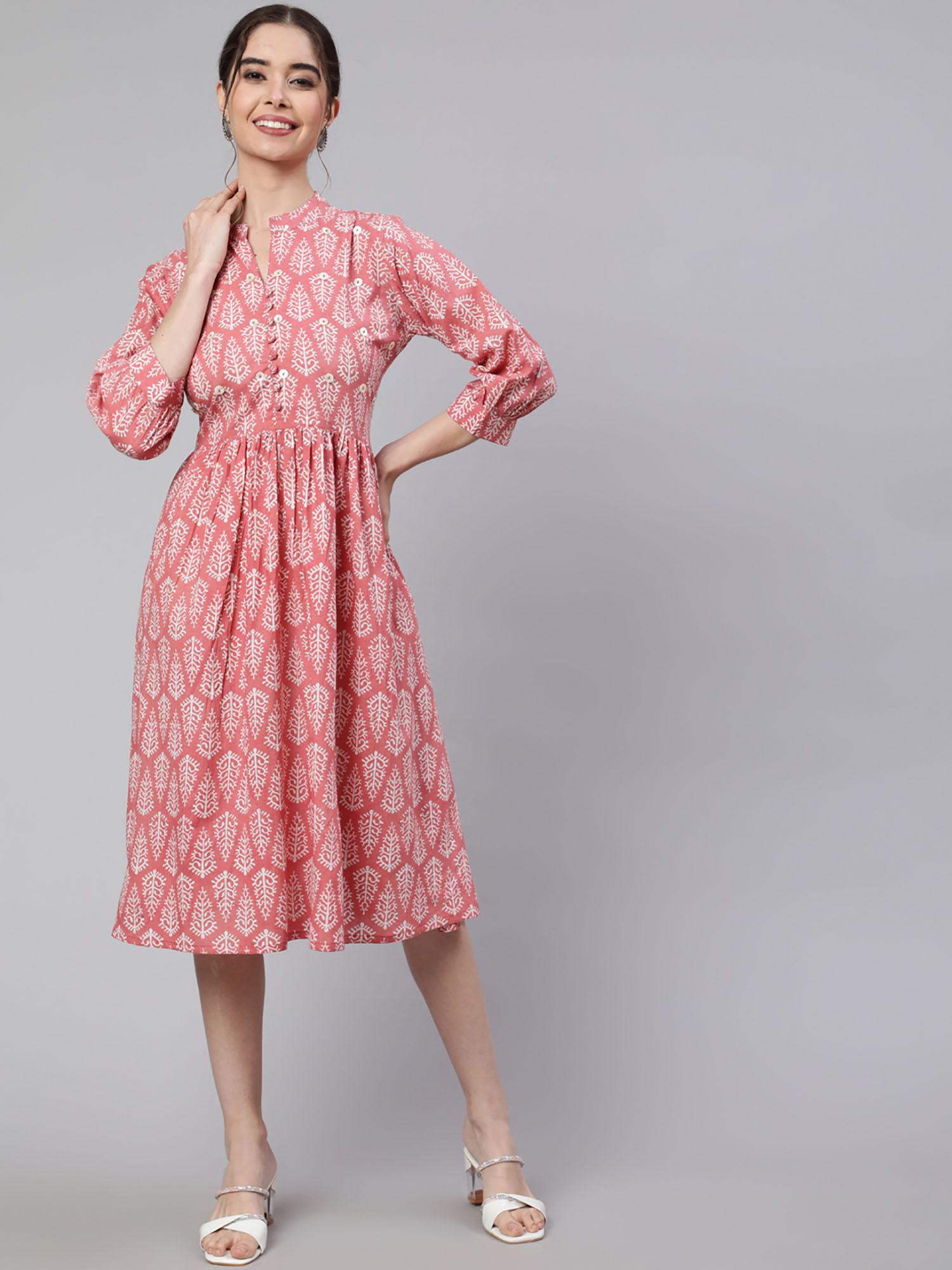 pink ethnic printed flared dress