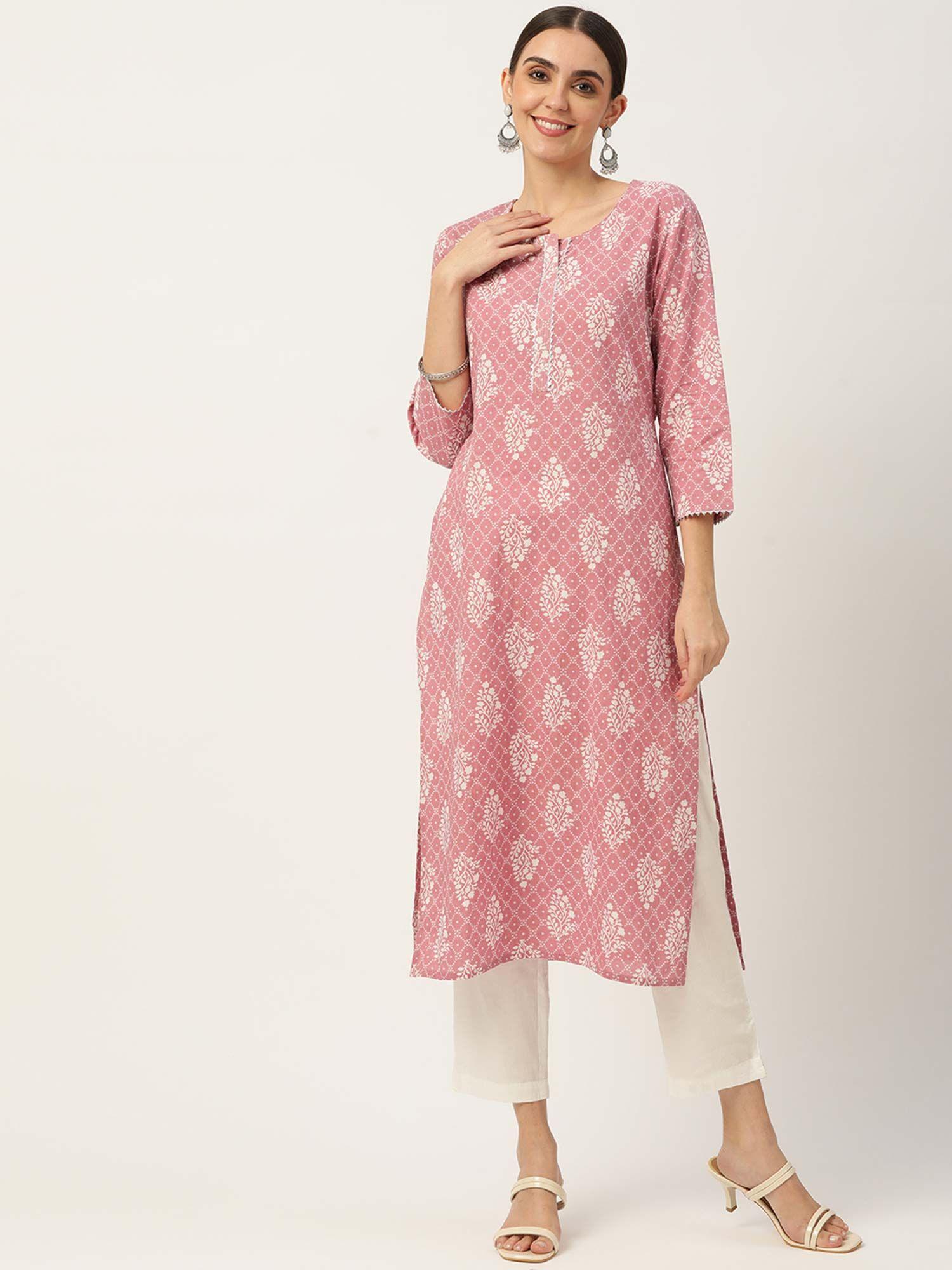 pink ethnic printed pure cotton gota patti kurta