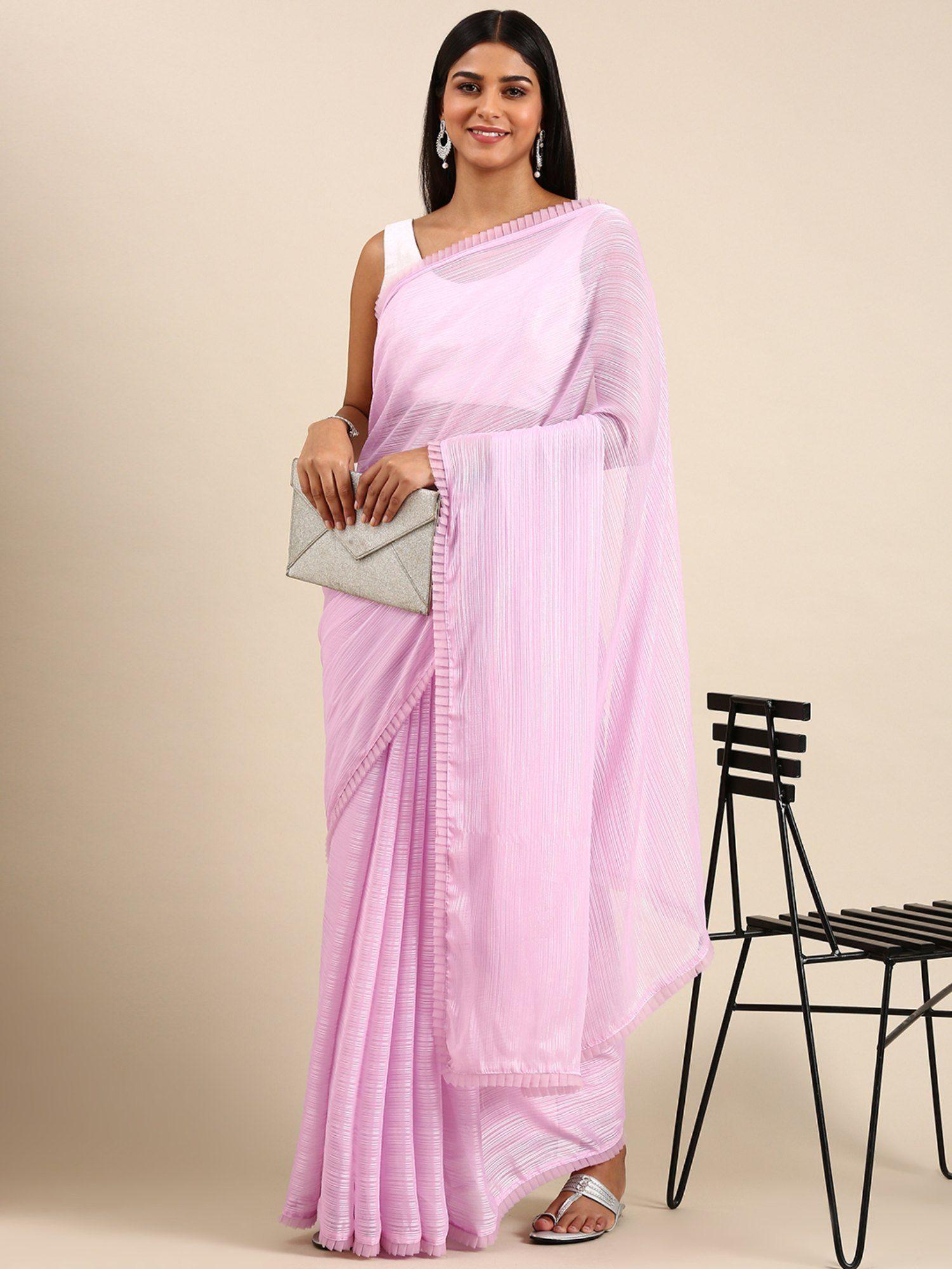 pink fancy georgette with pattern saree with unstitched blouse with unstitched