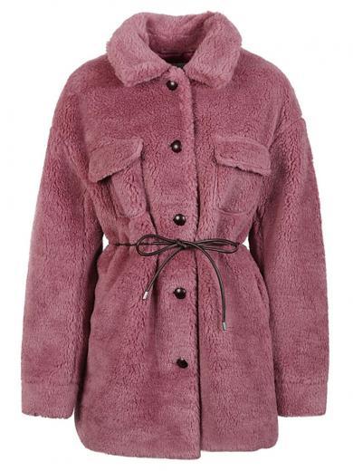 pink faux fur coat