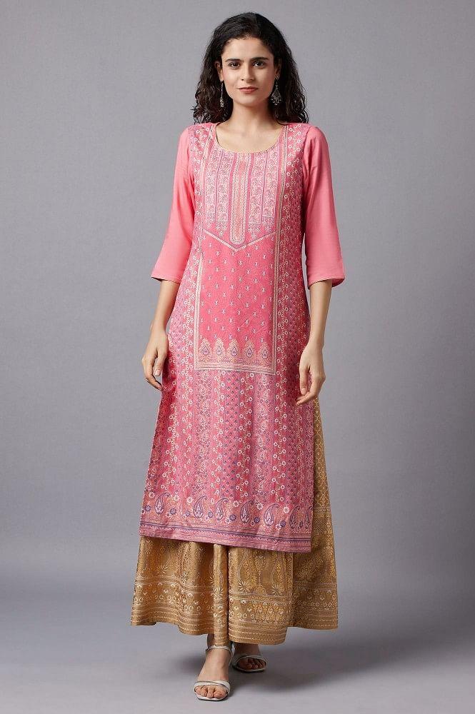 pink festive ethnic liva kurta