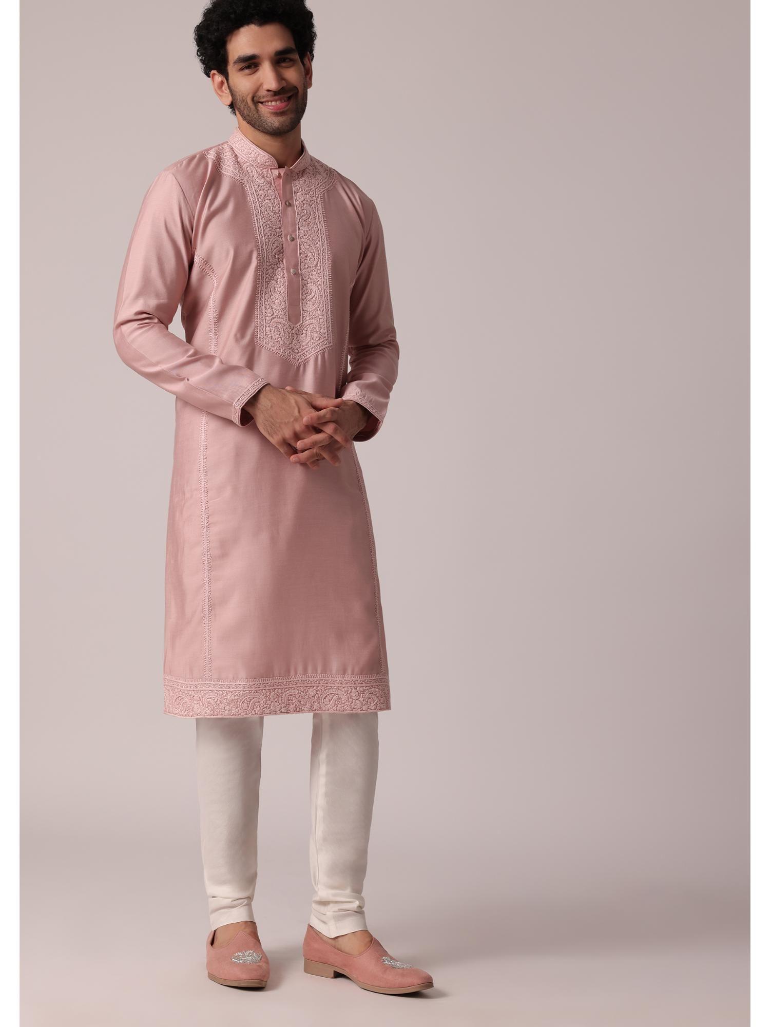 pink festive silk kurta (set of 2)