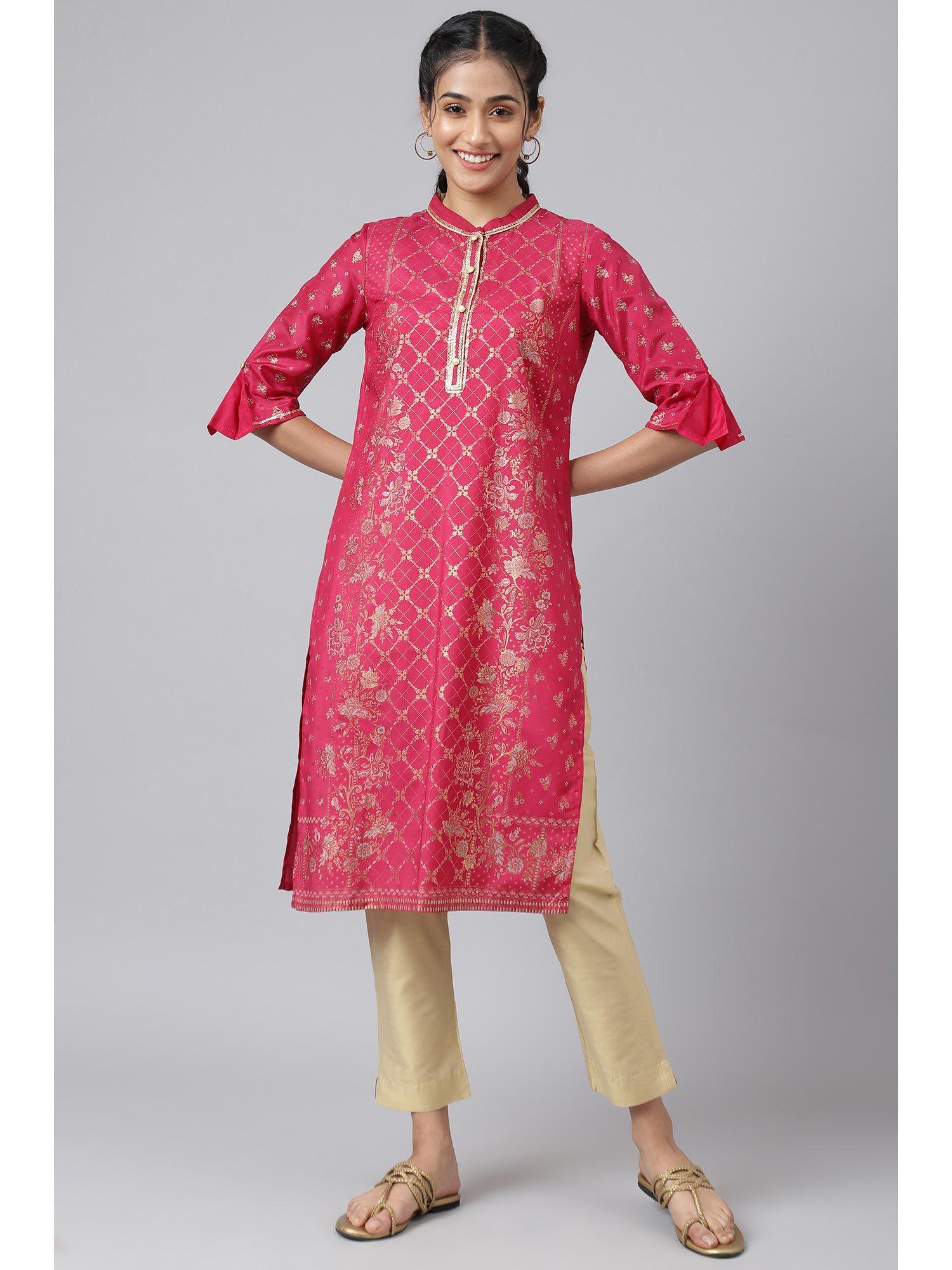 pink festive straight silhouette ethnic kurta