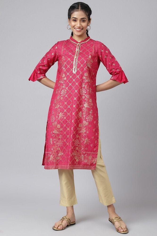 pink festive straight silhouette ethnic kurta