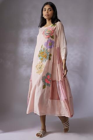 pink fine chanderi hand embroidered dress