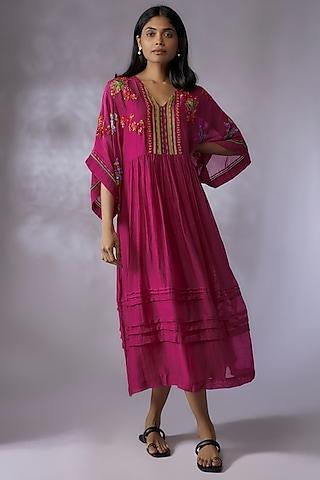 pink fine chanderi hand embroidered dress