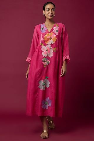 pink fine chanderi thread embroidered dress