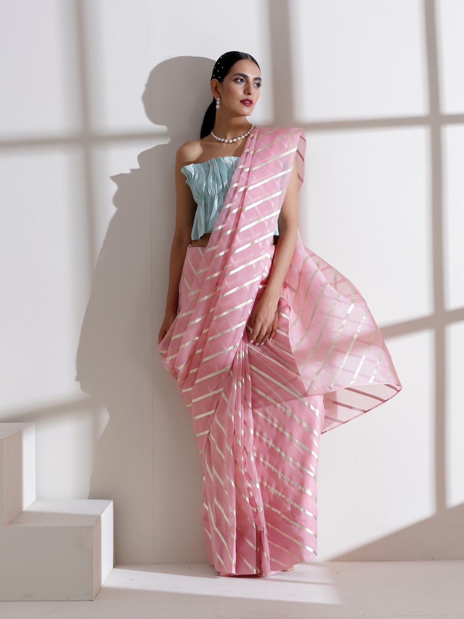 pink fire organza saree