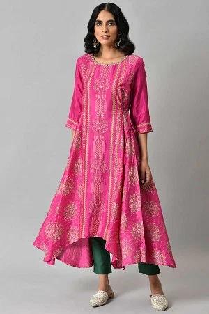 pink flared paisley print kurta