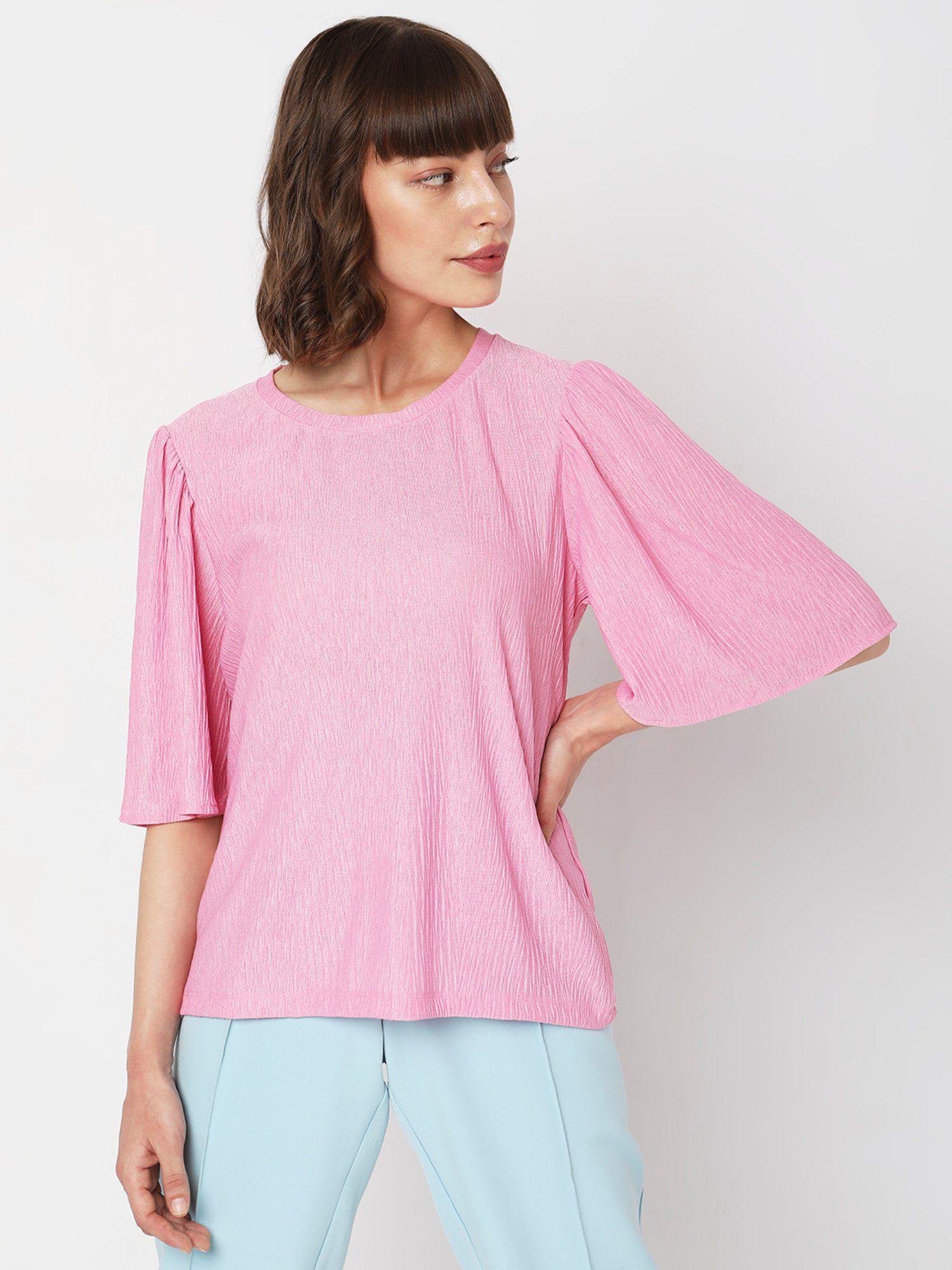 pink flared sleeves top