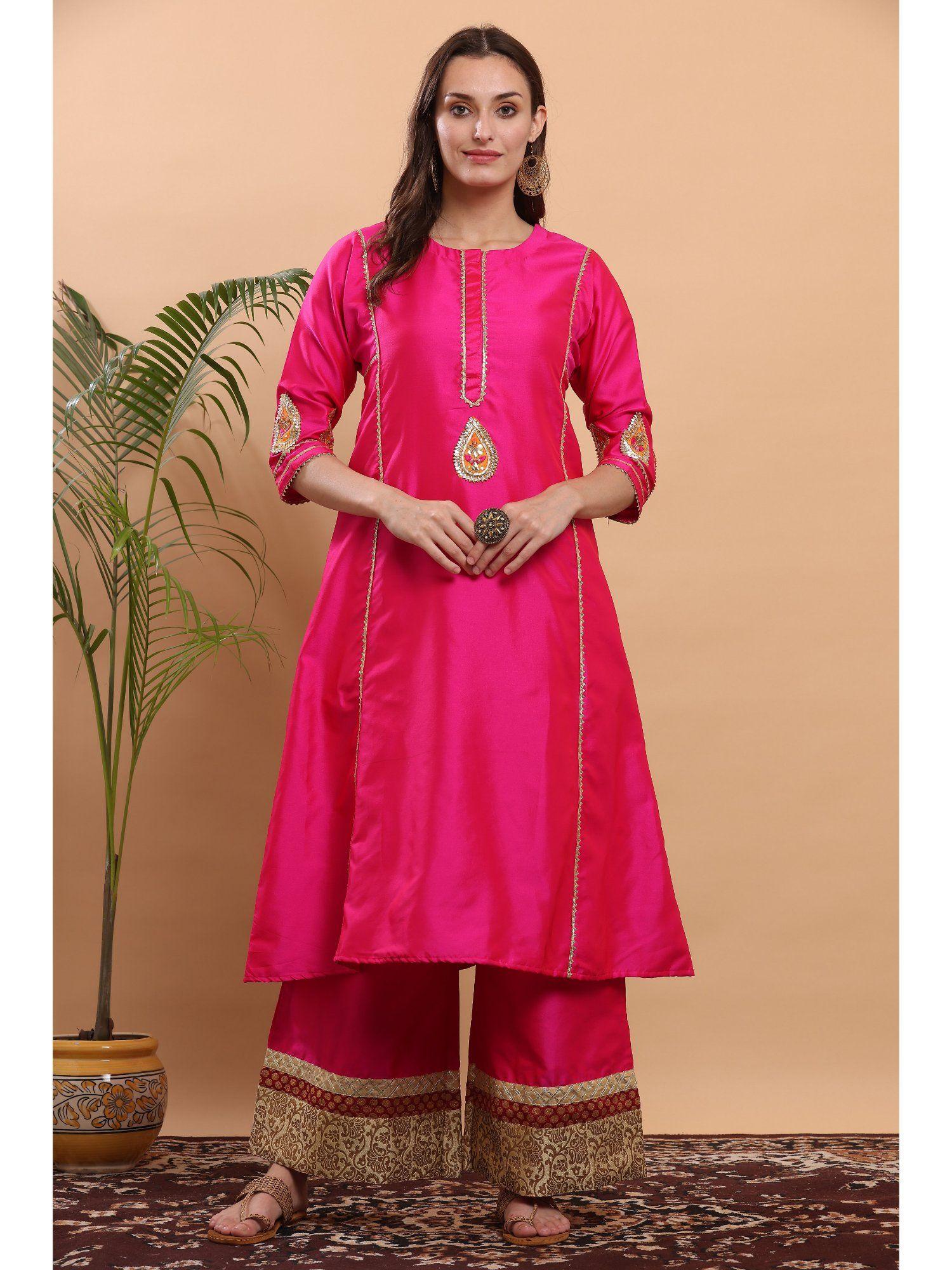 pink flayred gota work kurta palazzo (set of 2)