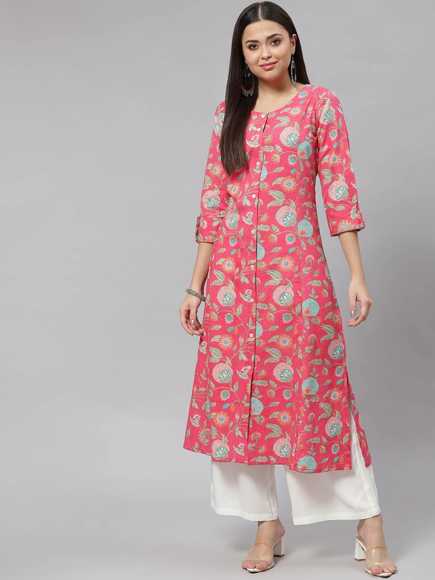 pink floral cotton flex a-line kurta