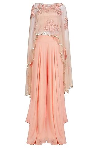 pink floral embroidered cape and palazzo pants set