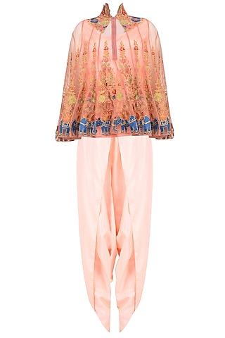 pink floral embroidered cape with camisole and dhoti pants