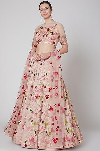 pink floral embroidered lehenga set