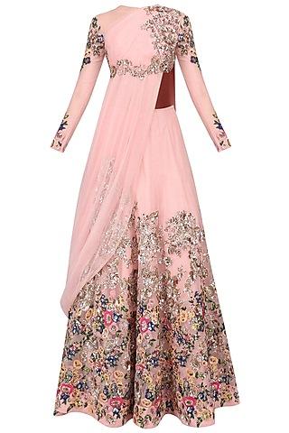 pink floral embroidered patchwork lehenga set