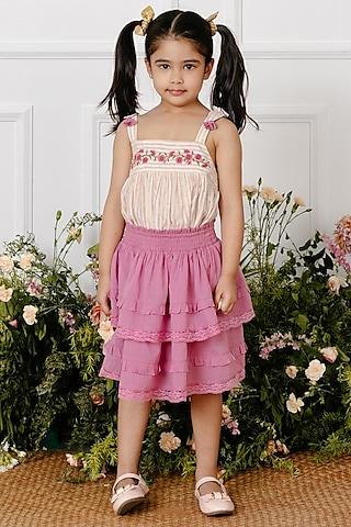 pink floral embroidered top for girls