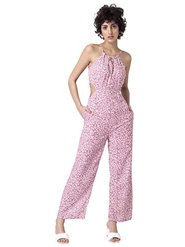 pink floral halter jumpsuit