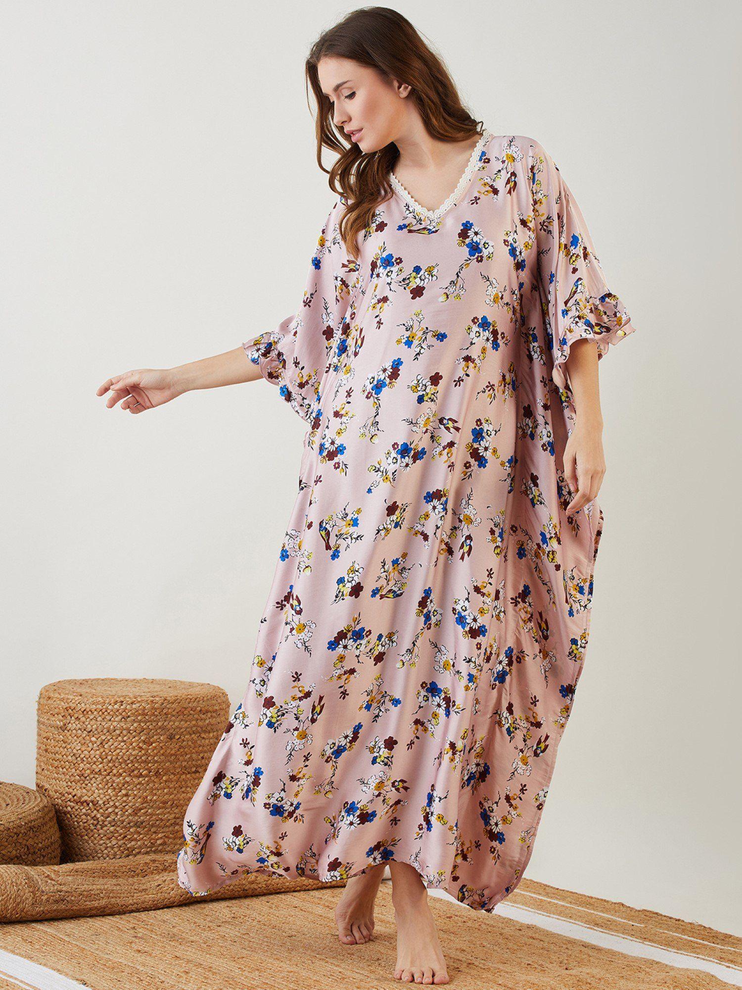 pink floral laced up kaftan