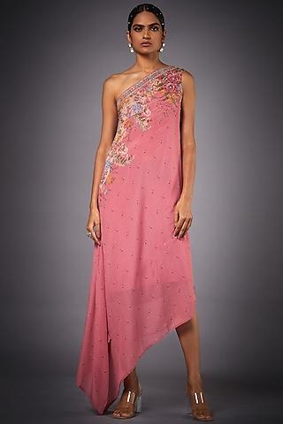 pink floral off shoulder dress