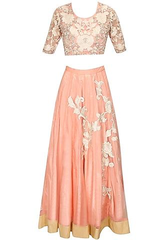 pink floral pearl and dabka embroidered lehenga set