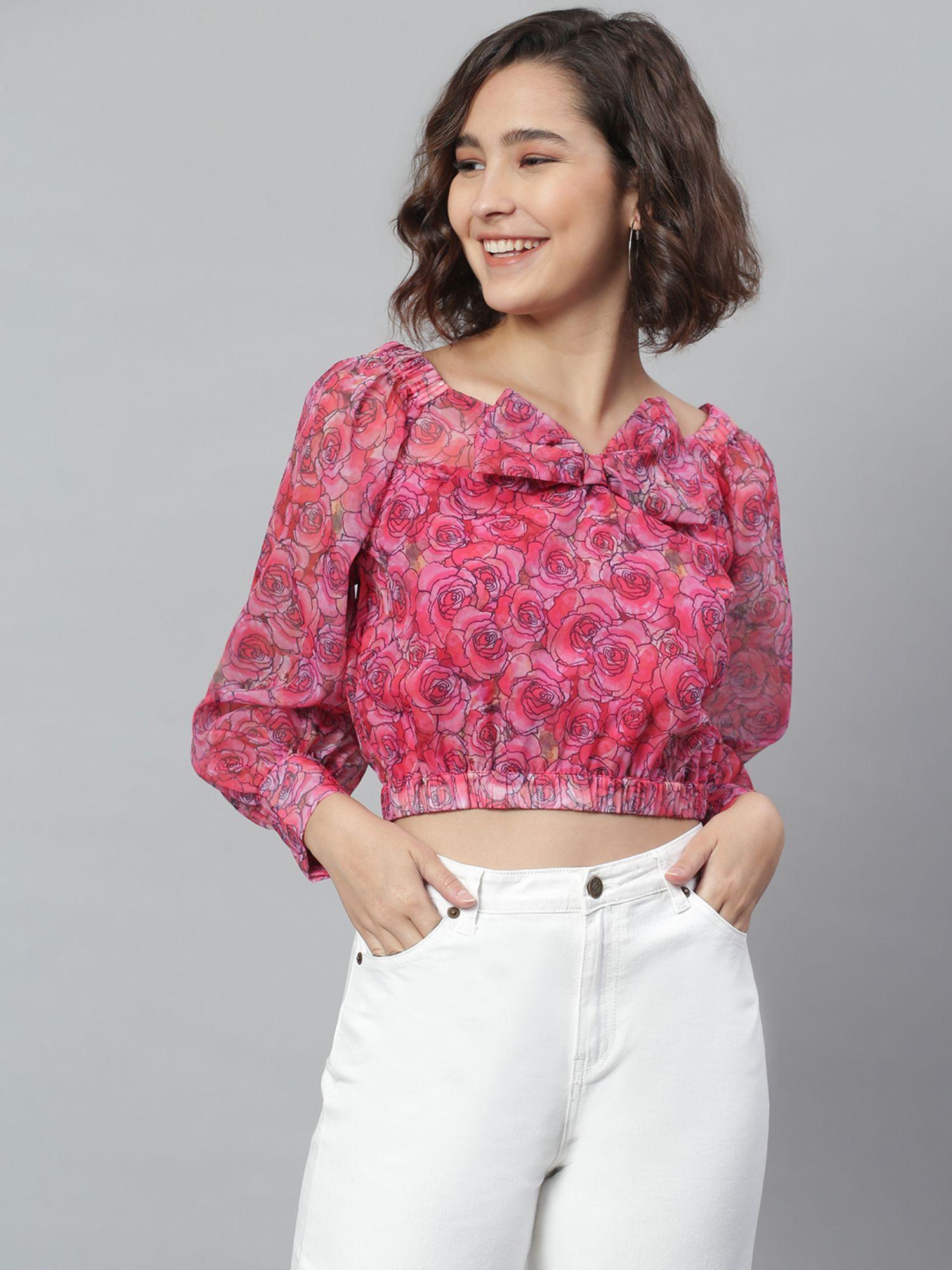 pink floral polyester top