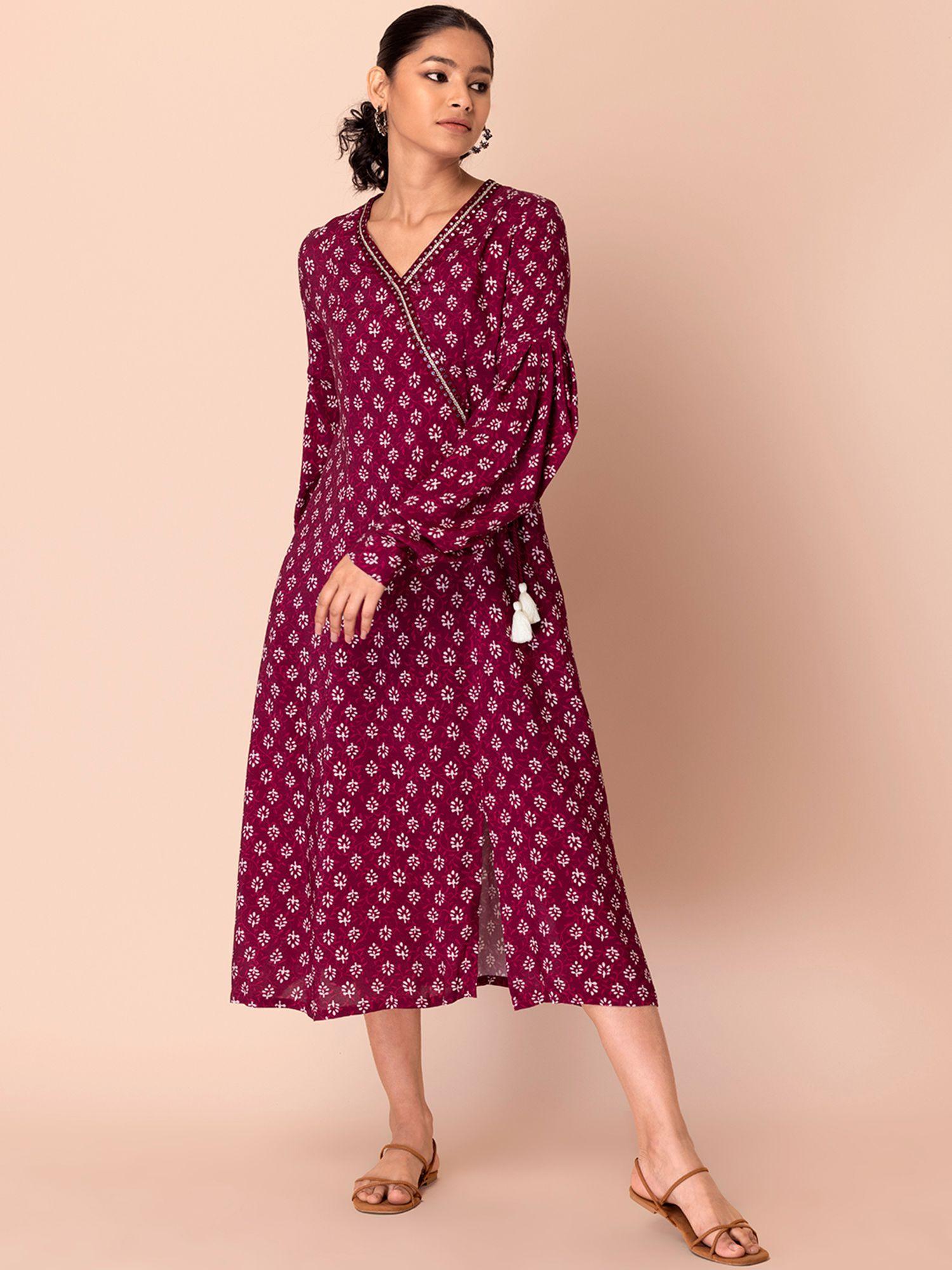 pink floral print cowl sleeve angrakha kurta