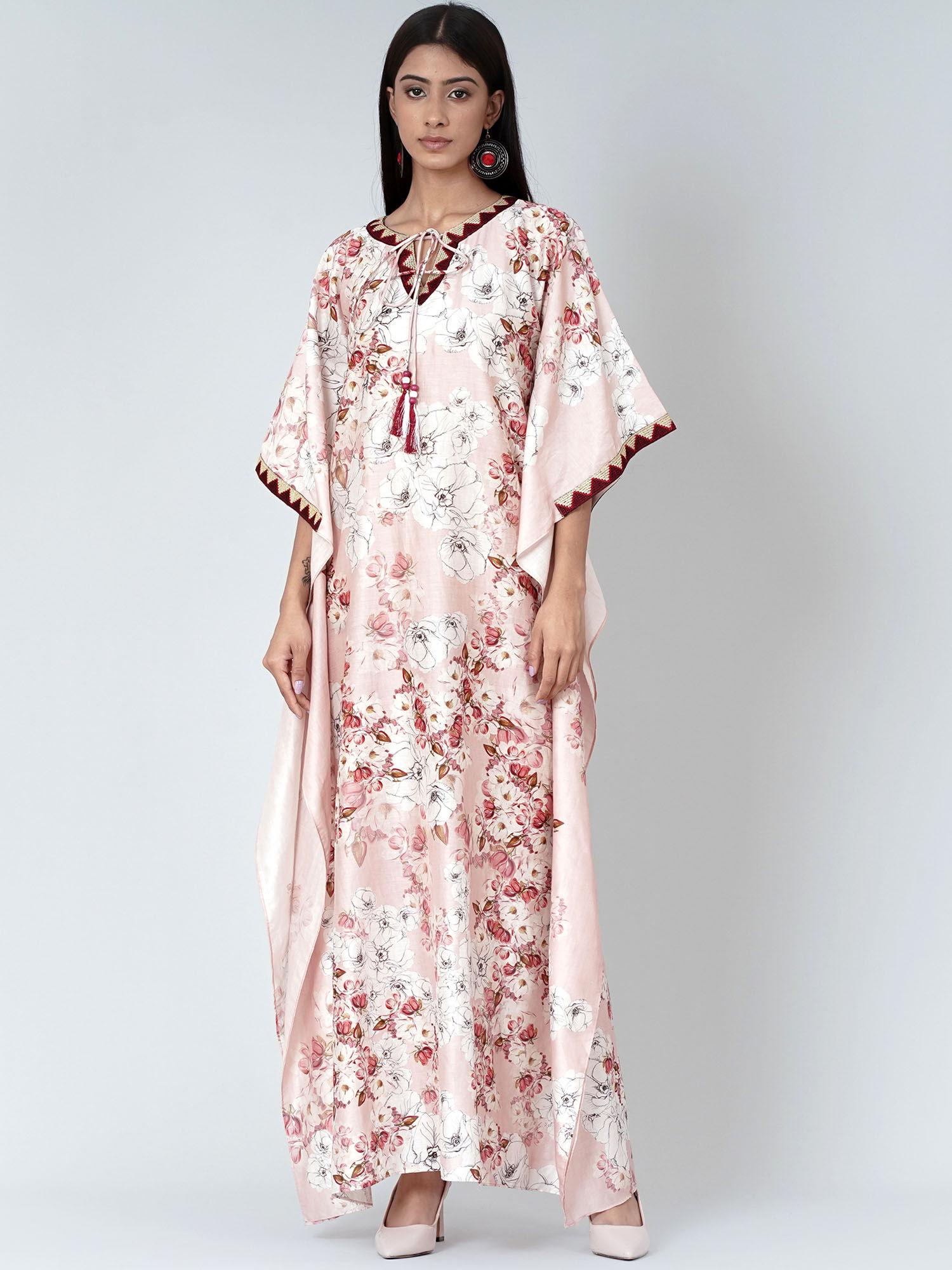 pink floral print full length kaftan