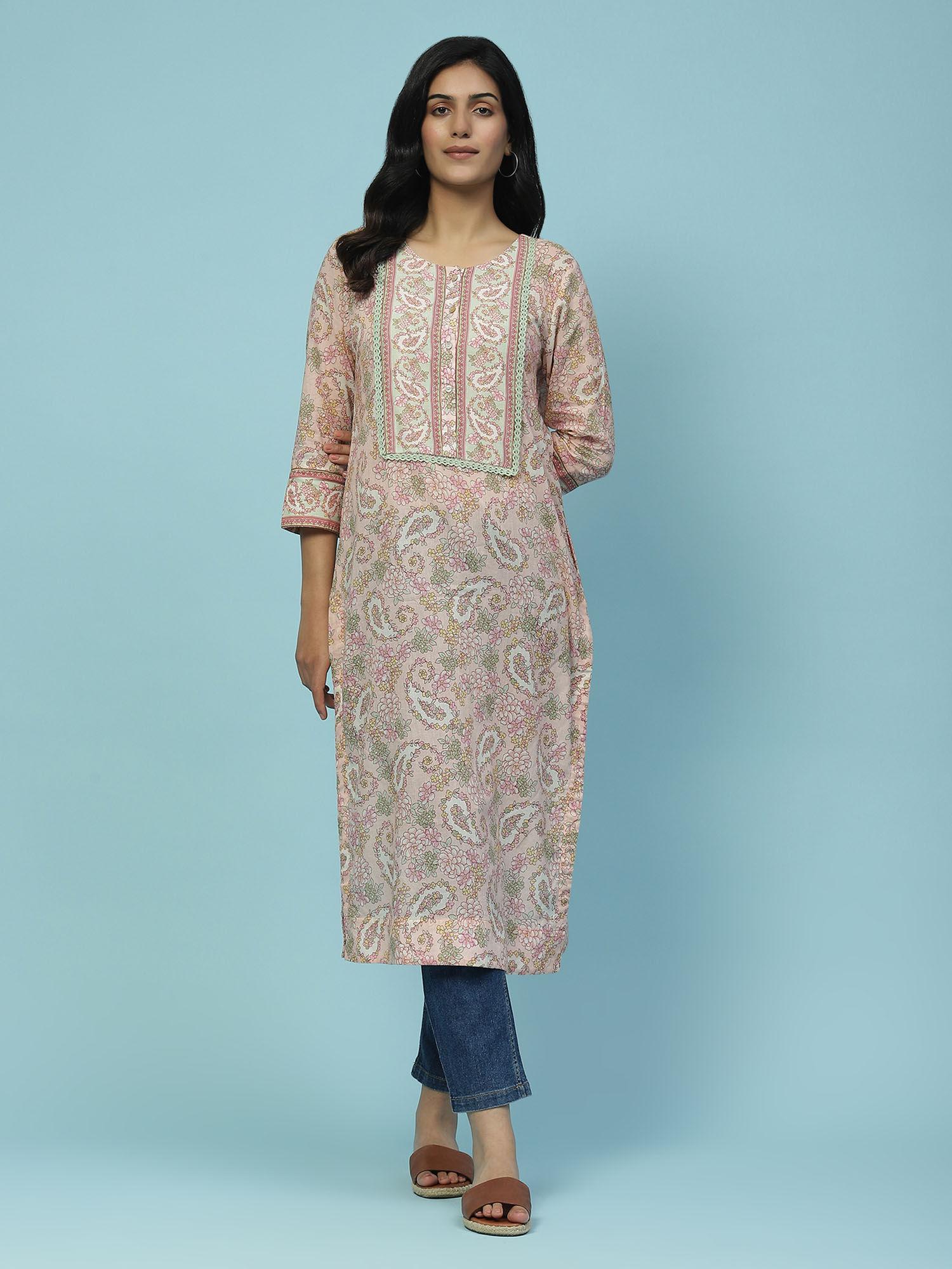 pink floral print kurta