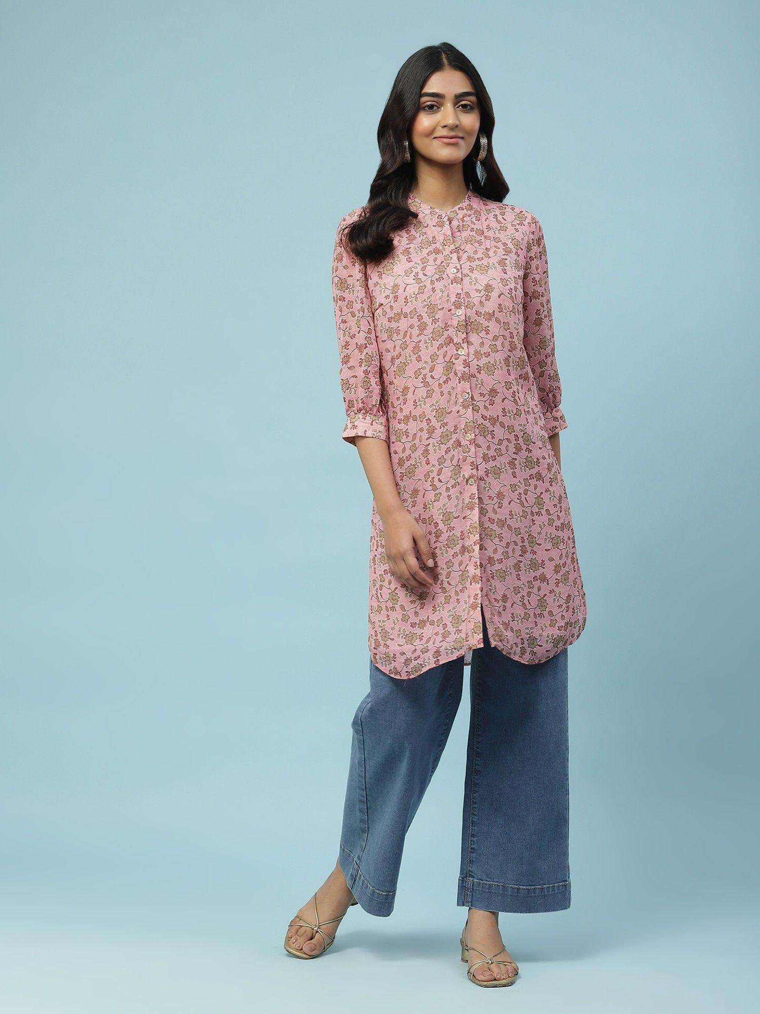 pink floral print kurta