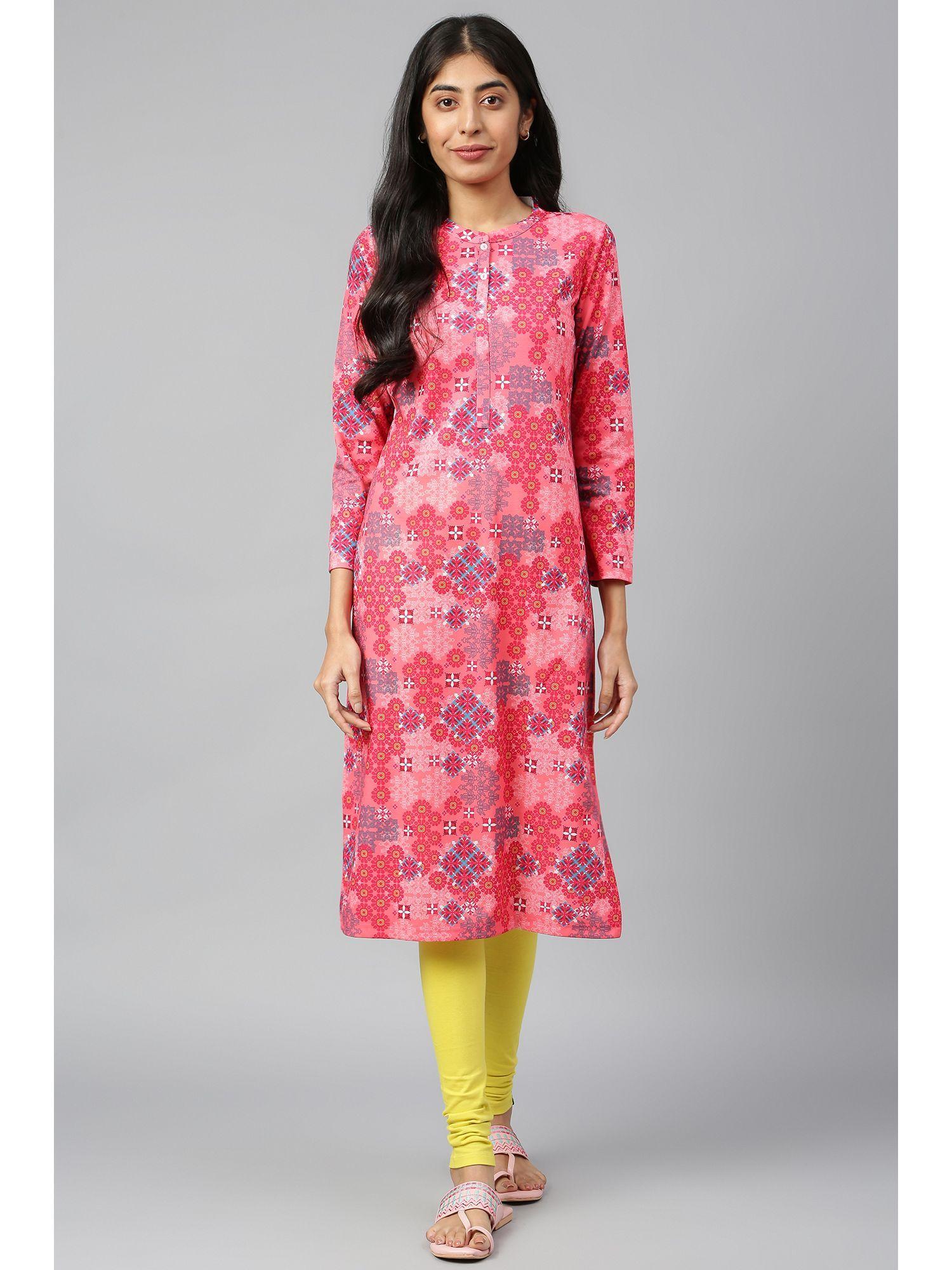 pink floral print kurta