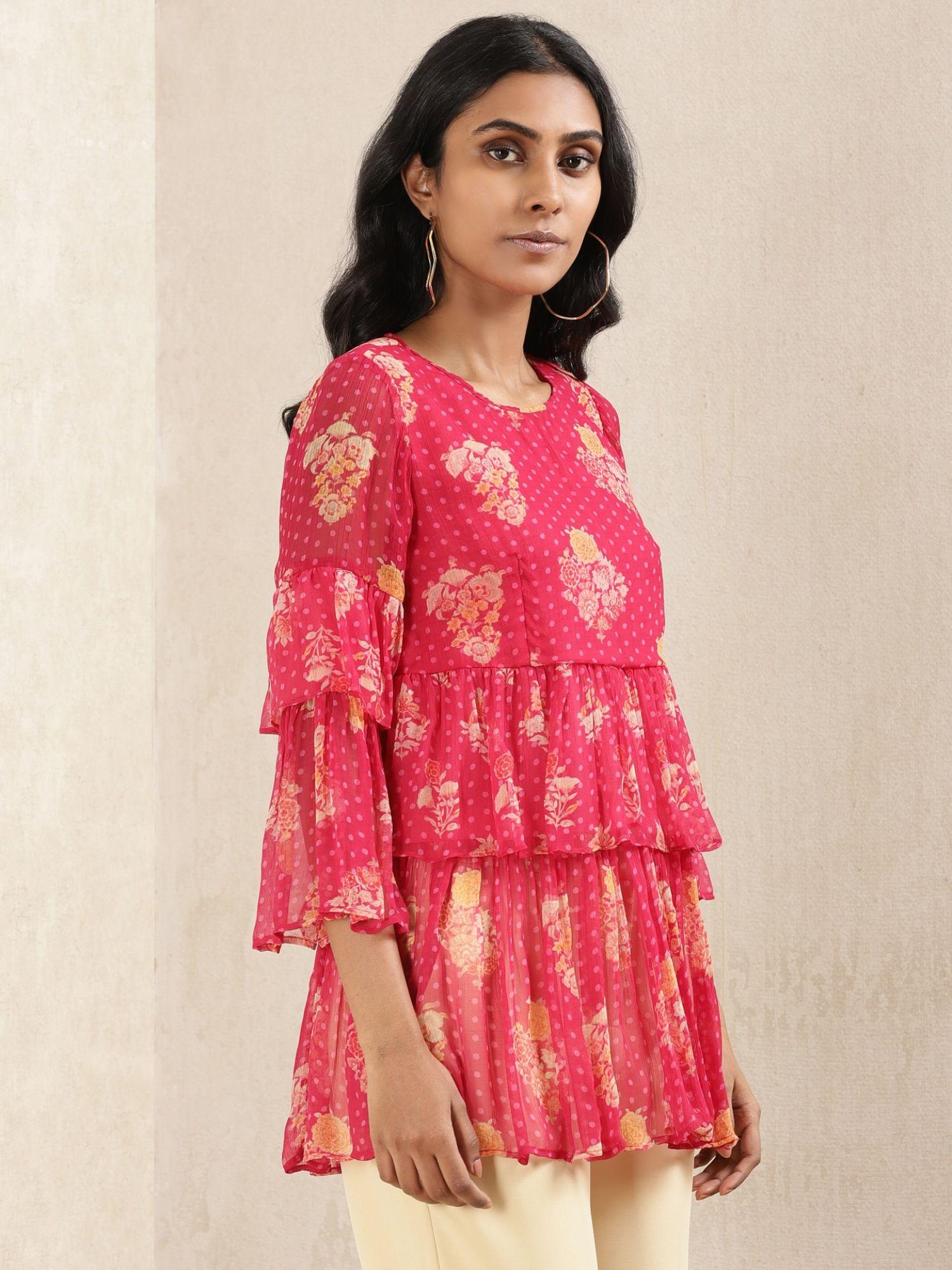 pink floral print kurti