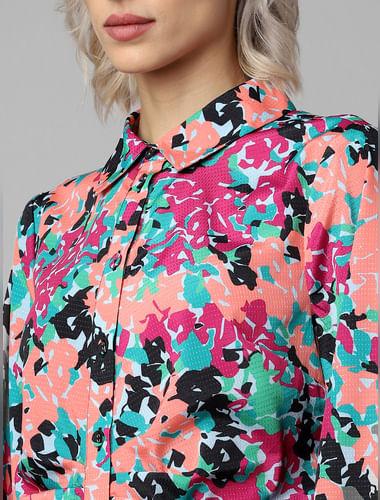 pink floral print shirt dress